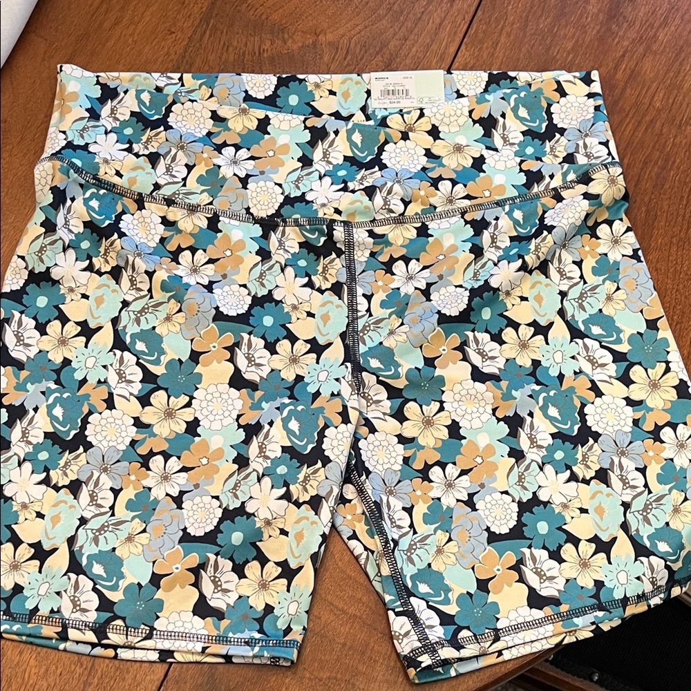 Kohl's Floral Bike Shorts - Teal, Cream, Navy & Tan